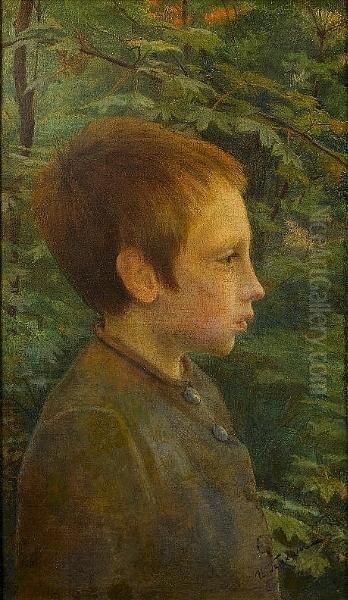 Young Boy In The Woods Oil Painting by Ilia Sawic Galkin