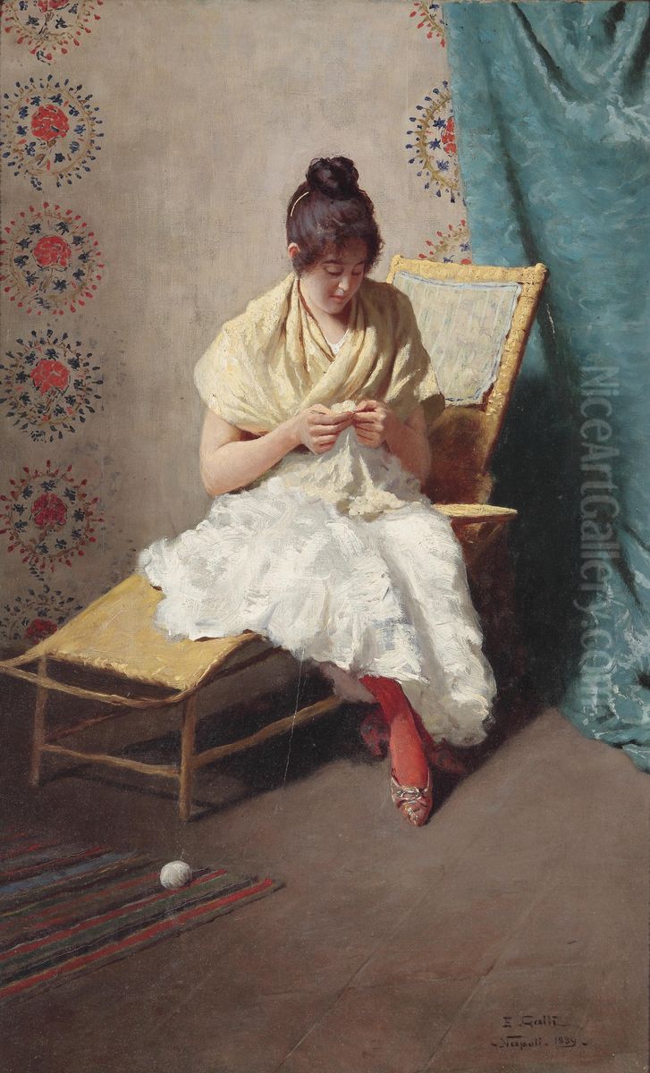 Young Girl In Awhite Dress Oil Painting by Eduardo Galli