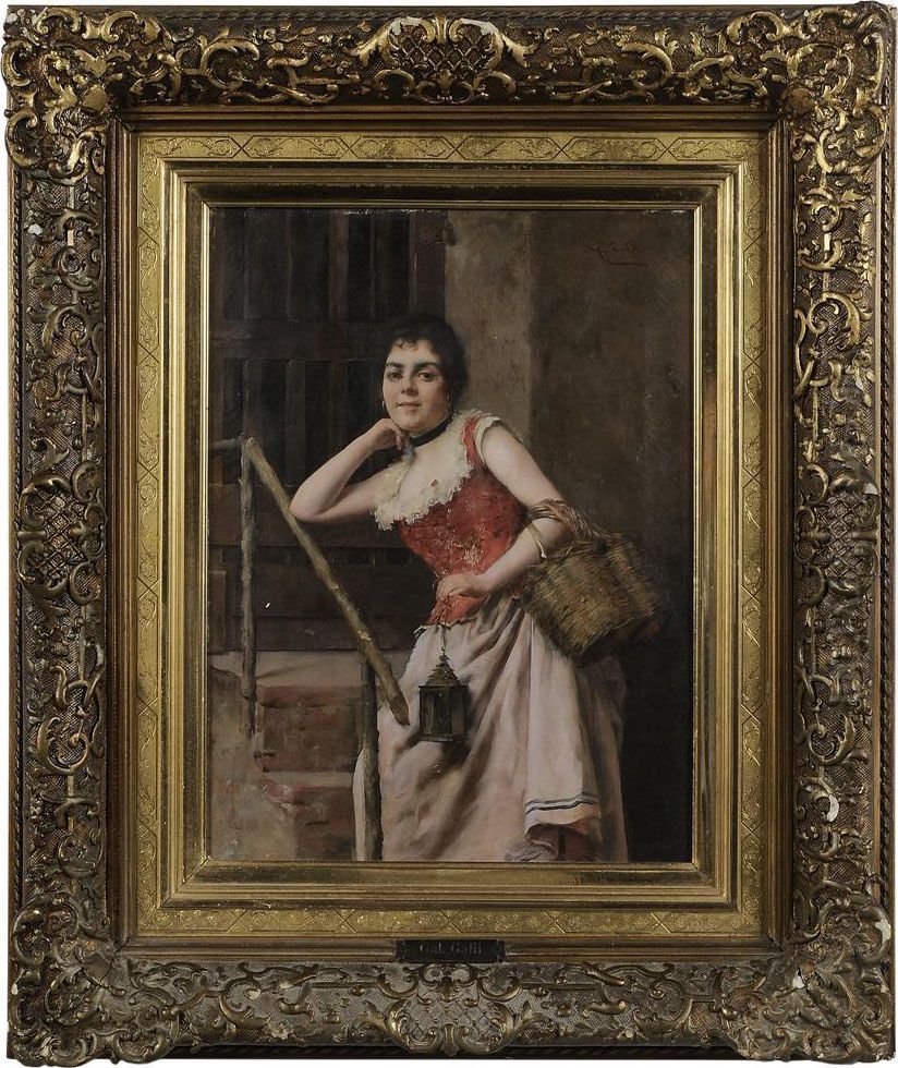 Posing With A Lantern Oil Painting by Giuseppe Galli