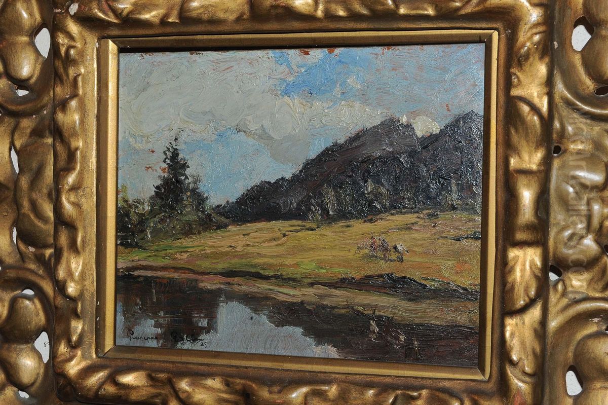 Paesaggio Montano Con Lago Oil Painting by Giuseppe Galli