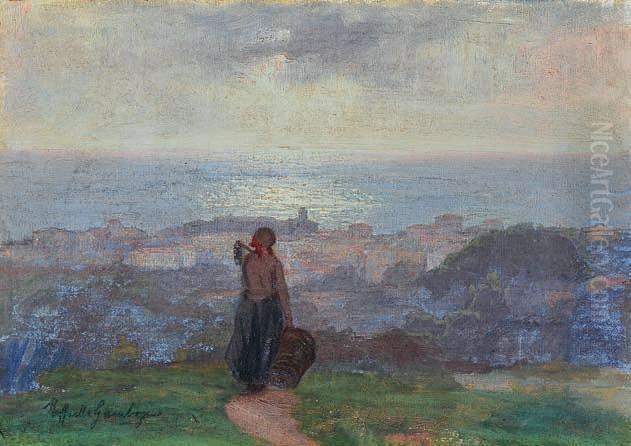 Paesaggio Al Tramonto Oil Painting by Raffaello Gambogi