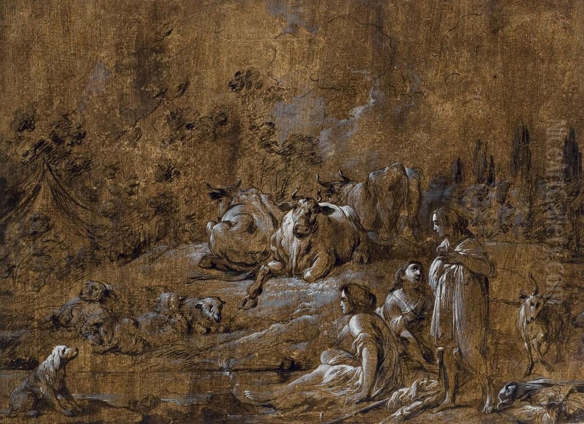 Scene Pastorale Oil Painting by Jacques Gamelin