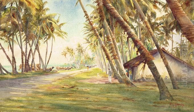 Coast Scene Ceylon (sri Lanka) Oil Painting by Henry George Gandy