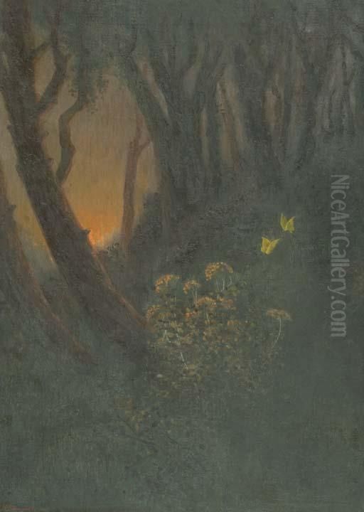 Yellow Butterflies Oil Painting by Jamini Prokash Gangooly