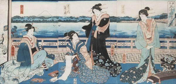 Balcon Sur La Sumida : Quatre Courtisanes D'une Maison 
Celebre Composant Un Poeme. Oil Painting by Gantai