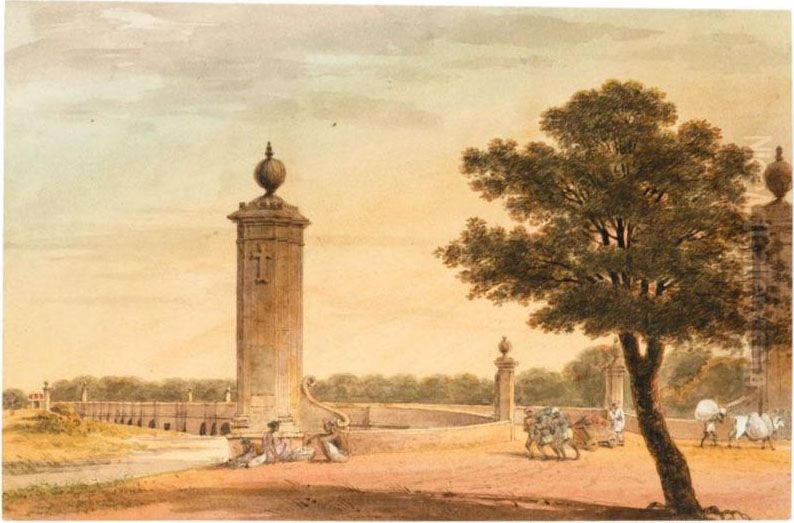 Marmalong Bridge, Madras Oil Painting by Justinian Walter Gantz