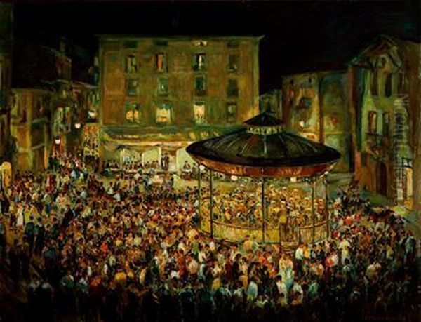 Kiosko De Zarauz Oil Painting by Manuel Garcia Hispaleto