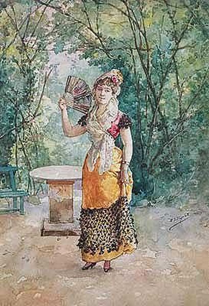 Maja Con Abanico Oil Painting by Manuel Garcia Hispaleto