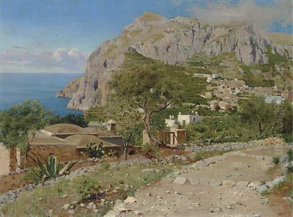 Capri With A View Towards Punta Tragara Oil Painting by Garibaldi Gariani