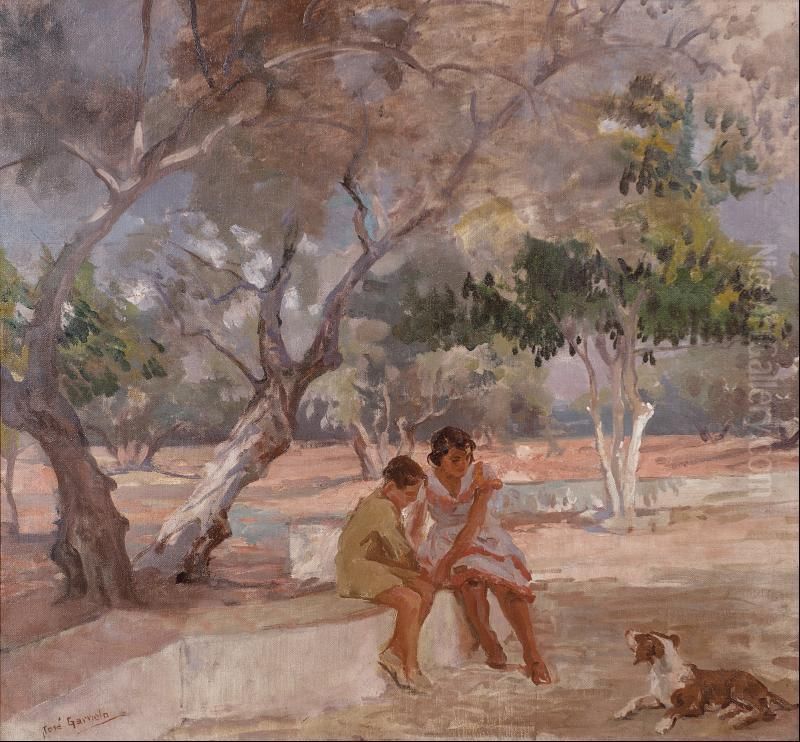 Paisaje Bucolico Oil Painting by Jose Garnelo Y Alda