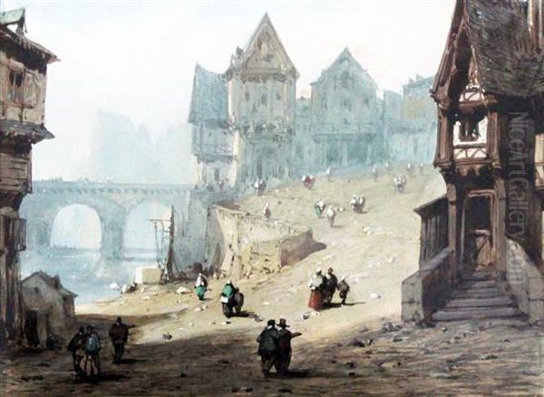 Medieval Town Scene Oil Painting by Etienne-Barthelemy Garnier