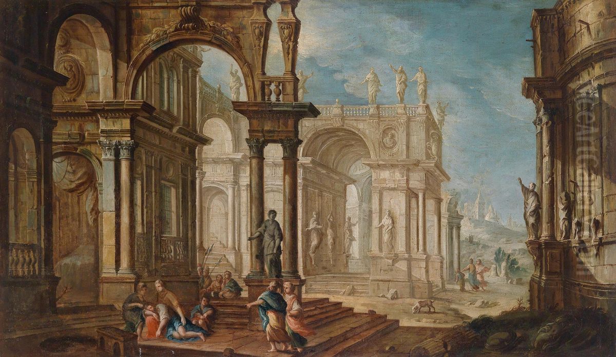 Capriccio Architettonico Con Figure Oil Painting by Pietro Francesco Garola