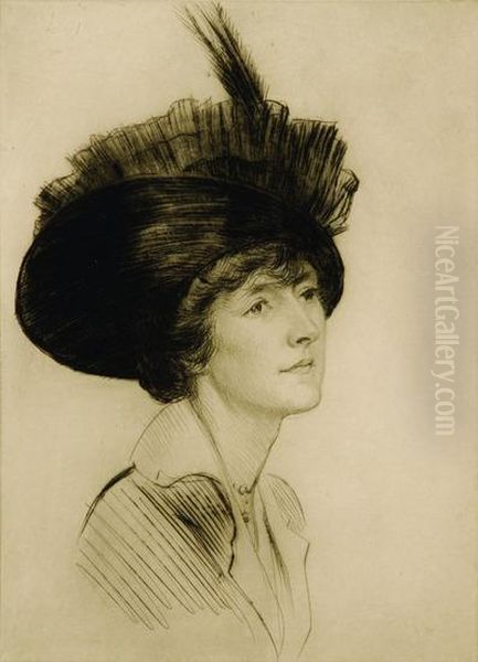 Lady With Feather In Hat Oil Painting by Arthur Paine Garratt