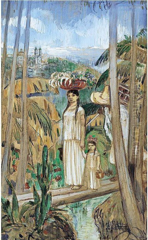 Mexican Family Oil Painting by Jose Gartner De La Pena