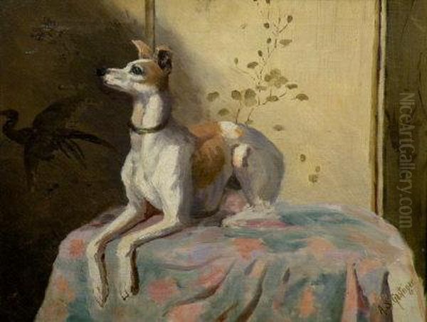Greyhound And Japanese Screen Oil Painting by Anna Sophie Gasteiger