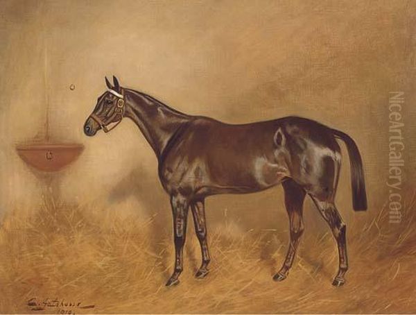 A Bay Hunter In Stable Oil Painting by Charles E. Gatehouse