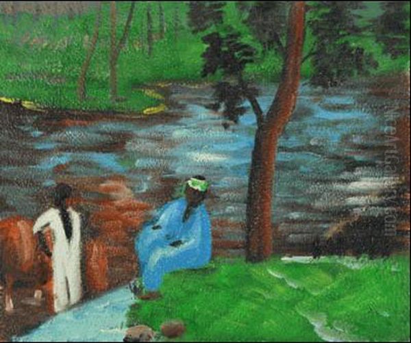 At The Pond Oil Painting by Paul Gauguin
