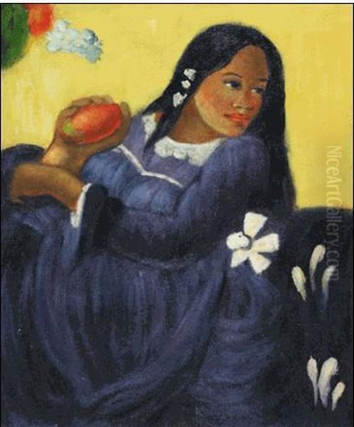 Woman With A Mango Oil Painting by Paul Gauguin