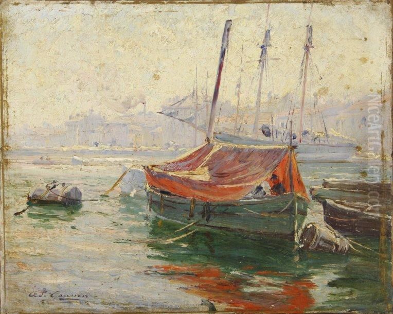 Coin De Port Dans Le Midi Huile Surtoile Oil Painting by Adolphe Gaussen