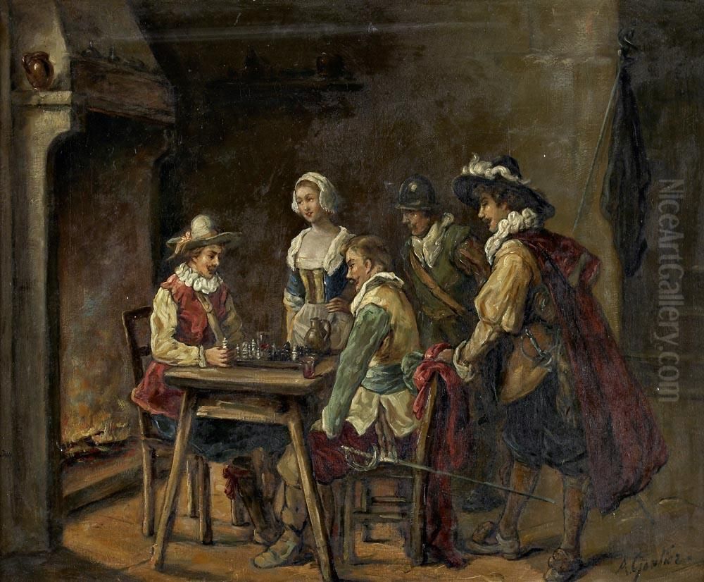 Cena De Interior Com Figuras A Maneira Do Sec. Xvii Oil Painting by Armand Gautier