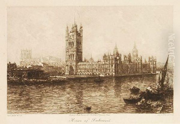 Houses Of Parliament Oil Painting by Lucien Marcelin Gautier