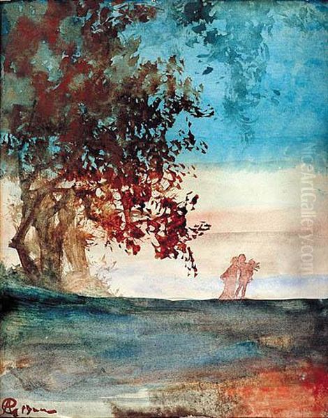 Para W Pejzazu (ilustracja) Oil Painting by Antoni Gawinski