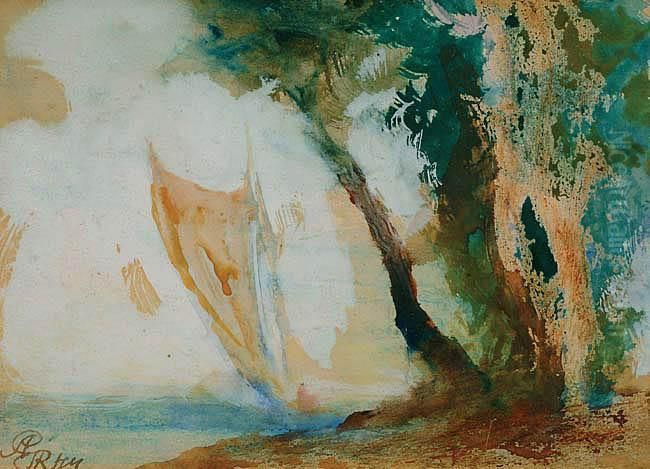 Panny Karmiace Labedzie W Ogrodzie Pod Zamkiem Oil Painting by Antoni Gawinski