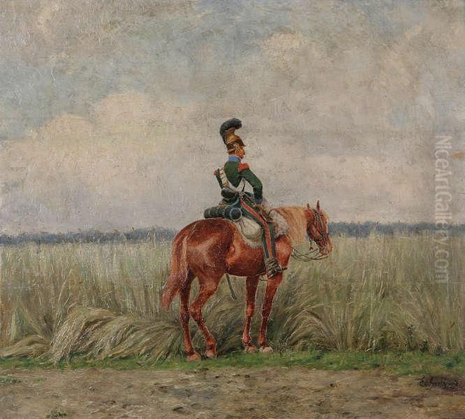 Officier Te Paard. Oil Painting by Edouard Geelhand