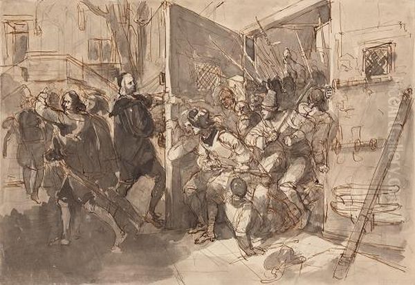 Der Uberfall Oil Painting by Peter Johann Nepomuk Geiger