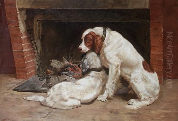 By The Fire Oil Painting by Gaston Gelibert