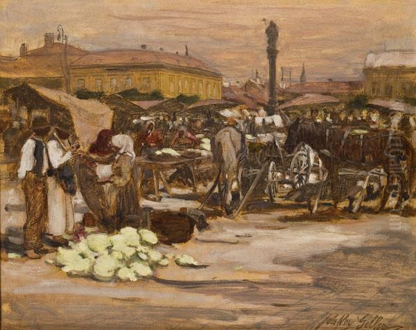Wochenmarkt Oil Painting by Johann Nepomuk Geller