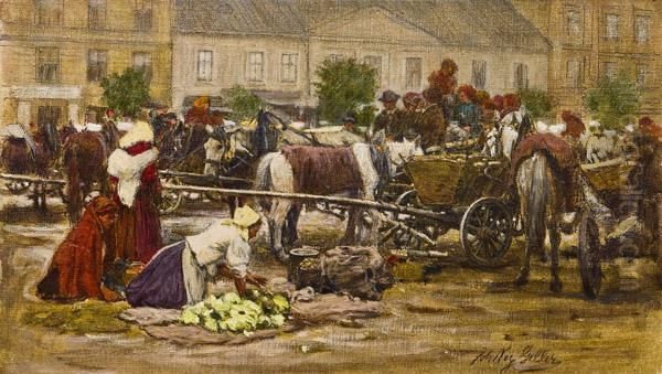 Markt In Krakau Oil Painting by Johann Nepomuk Geller