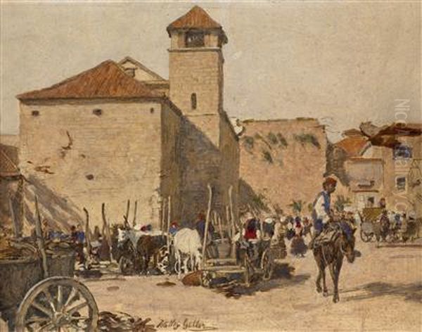 Marketplace In The South Oil Painting by Johann Nepomuk Geller