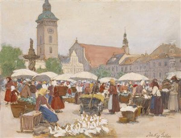 Marketplace Oil Painting by Johann Nepomuk Geller