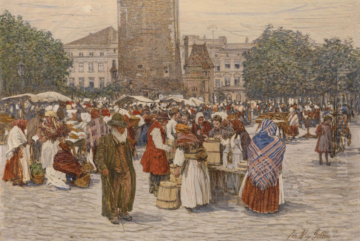 Market Day Oil Painting by Johann Nepomuk Geller