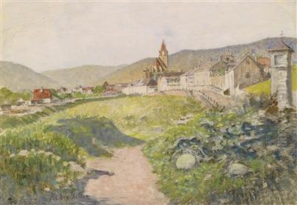 Aview Of Weisenkirchen In The Wachau Valley Oil Painting by Johann Nepomuk Geller