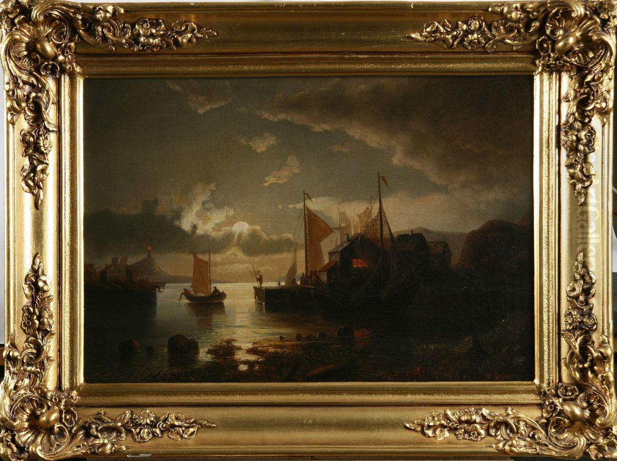 Kustby Med Batar Oil Painting by Theodor Genenger