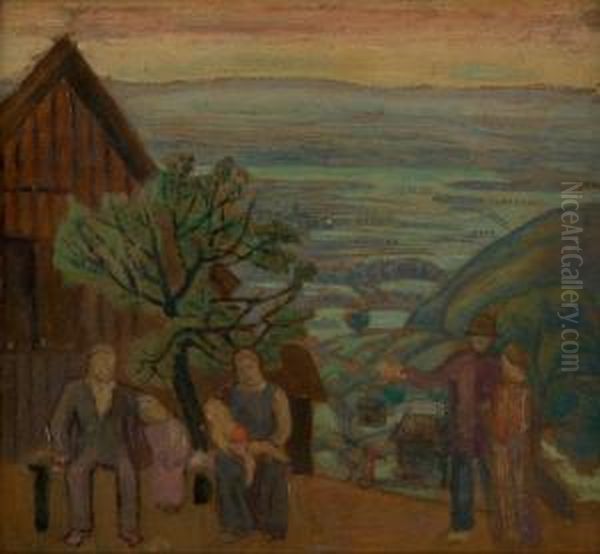 Personengruppe Vor Landschaft Oil Painting by Robert Genin
