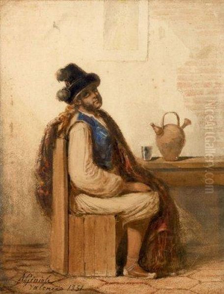 Espagnol A La Taverne Oil Painting by Alfred Andre Geniole