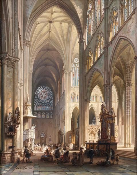 Preche Dans La Cathedrale D'amiens Oil Painting by Jules Victor Genisson