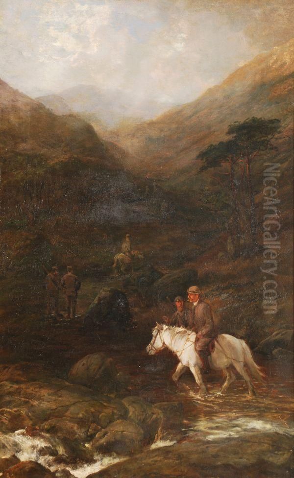 Deerstalking Bringing The Stag Off The Hill Oil Painting by George Earl