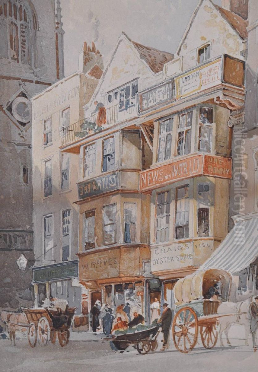 Horsedrawn Carts In Fleet Street Oil Painting by Sir Ernest George