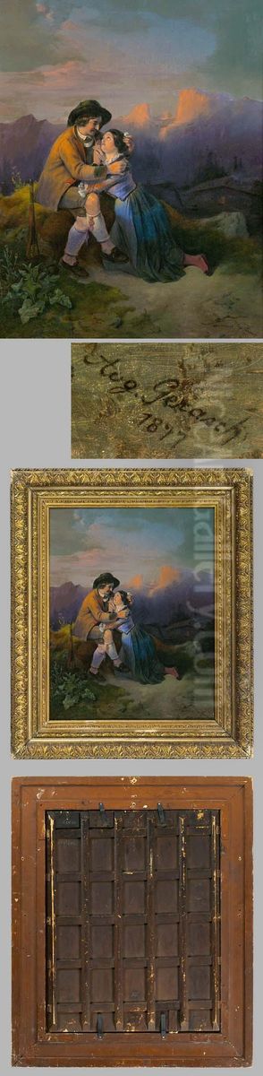 Junge Liebe In Abendlicher Gebirgslandschaft Oil Painting by August Gerasch
