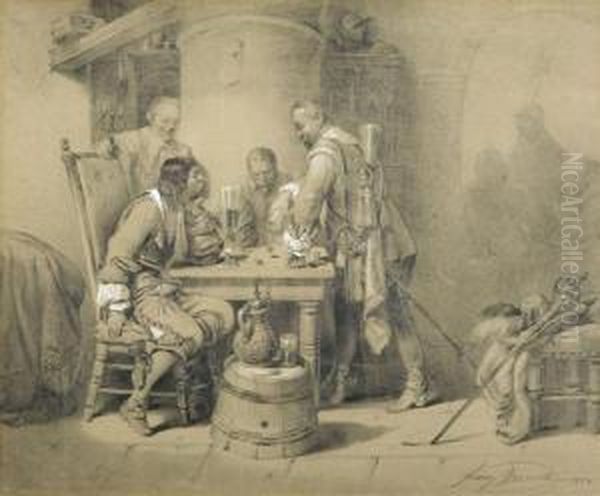 Inn With Men Playing Dice Oil Painting by Franz Gerasch
