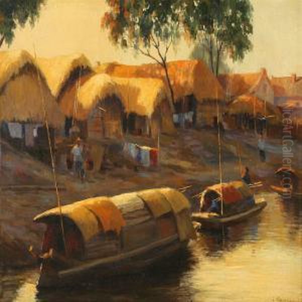 Coastal Scene From China Oil Painting by I. Gerassimoff