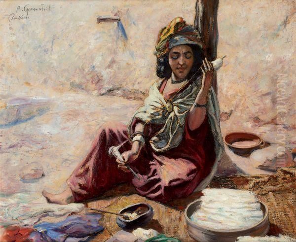 Fileuse A Bou Saada Oil Painting by Alphonse Germain-Thill