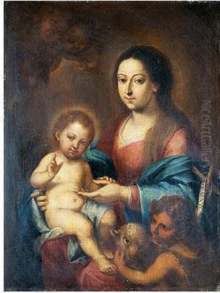 Virgen Con El Nino Y Sanjuanito Oil Painting by Bernardo German Llorente