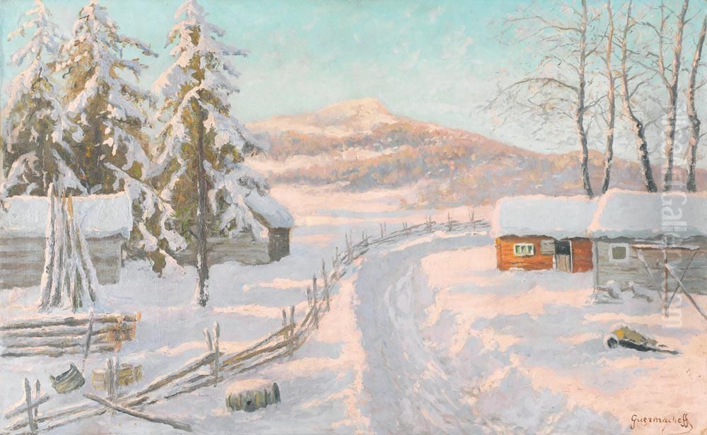 Paysage Enneige Oil Painting by Michail Markianovic Germasev