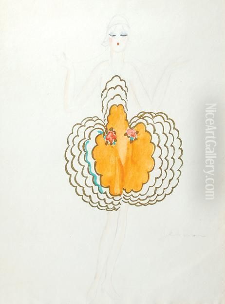 A Pencil And Watercolour Costume Design For Mistinguett Oil Painting by Charles, Carl Gesmar