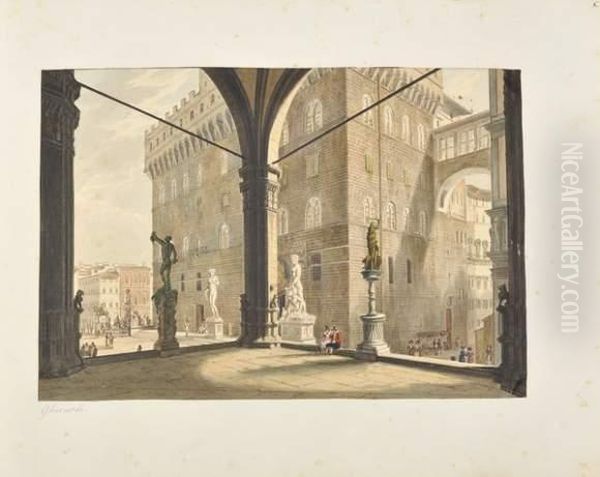 Vue Des Loges DeiLanzi A Florence Oil Painting by Giuseppe Gherardi